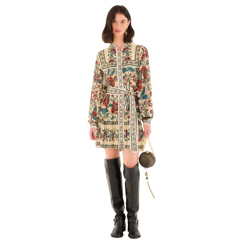 FARM Rio Francesca Sand Long Sleeve Mini Dress image number 0